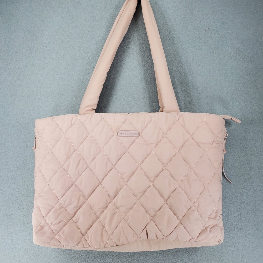 Poppy & Peonies Commuter Tote Bag Blush Pink Quilted Padded Laptop Travel Work